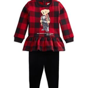 Baby Girl's 2-Piece Polo Bear Top & Velour Leggings Set